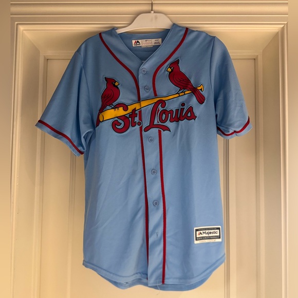 Majestic St. Louis Light Blue Baseball Jersey with Red Trim - Picture 2 of 6